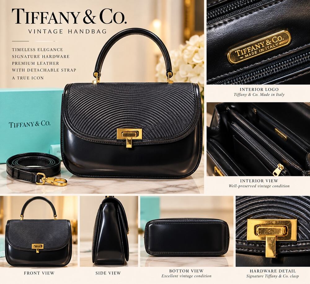 Tiffany & Co. Vintage Black Leather Top Handle with Crossbody*FANTASTIC shape